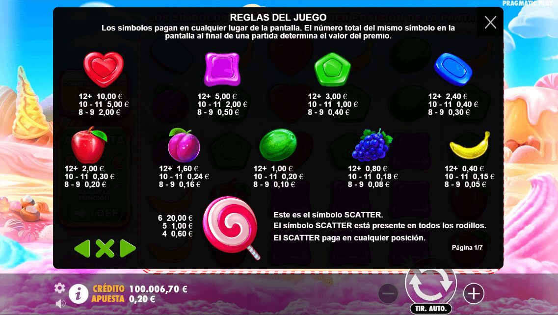 Sweet Bonanza - Apuesta minima recompensa en simbolos